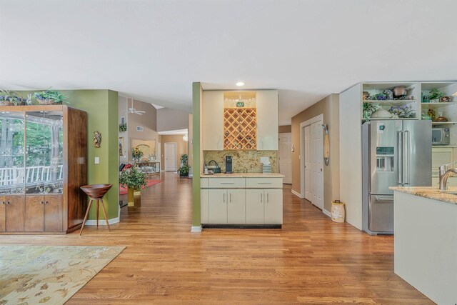 6 Ring Neck Ct, Wading River, NY 11792 - kitchen with high quality fridge, white microwave, light countertops, light wood-style floors, and recessed lighting