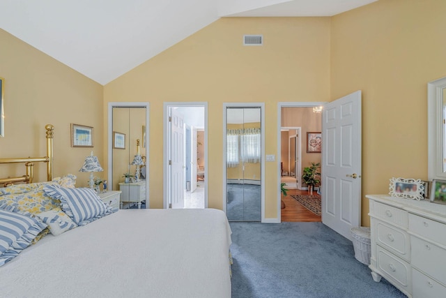 6 Ring Neck Ct, Wading River, NY 11792 - bedroom featuring high vaulted ceiling, carpet floors, and baseboard heating