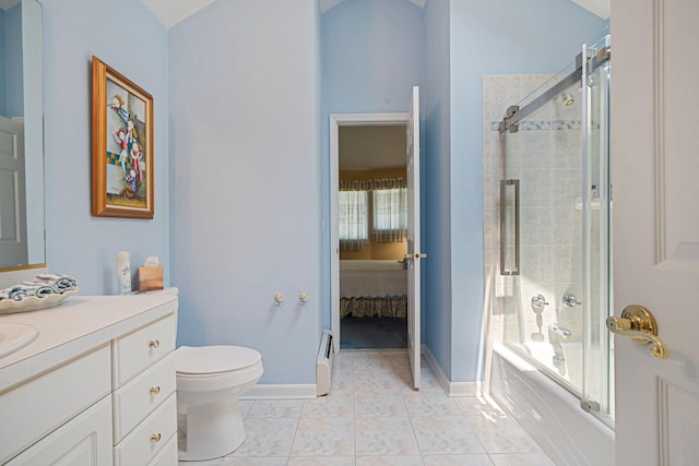 6 Ring Neck Ct, Wading River, NY 11792 - full bathroom with vanity, enclosed tub / shower combo, tile patterned floors, and a baseboard heating unit
