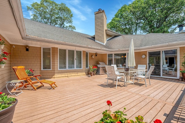 6 Ring Neck Ct, Wading River, NY 11792 - wooden deck featuring outdoor dining space and area for grilling