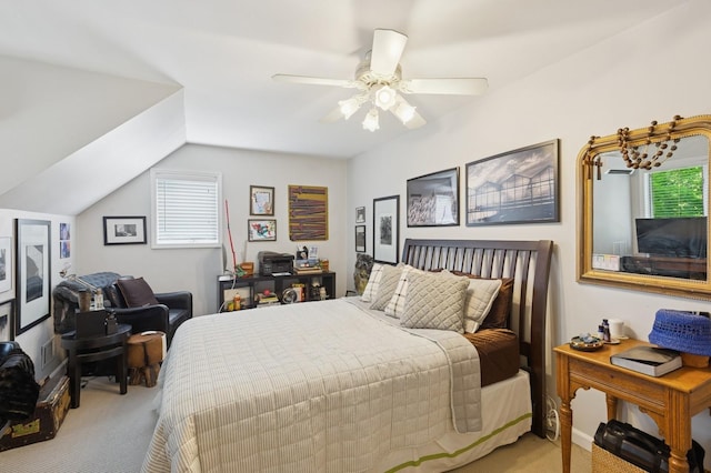 26405 Main Rd, Cutchogue, NY 11935 - bedroom featuring light colored carpet, multiple windows, a ceiling fan, and lofted ceiling