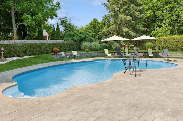 26405 Main Rd, Cutchogue, NY 11935 - view of pool with a patio area and a fenced backyard