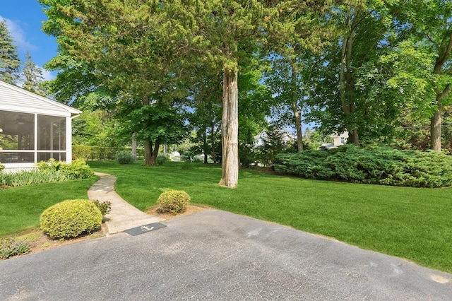 26405 Main Rd, Cutchogue, NY 11935 - view of green lawn with a sunroom