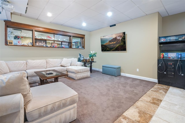 226 Windsor Rd, Fishkill, NY 12524 - carpeted living room featuring a drop ceiling and recessed lighting