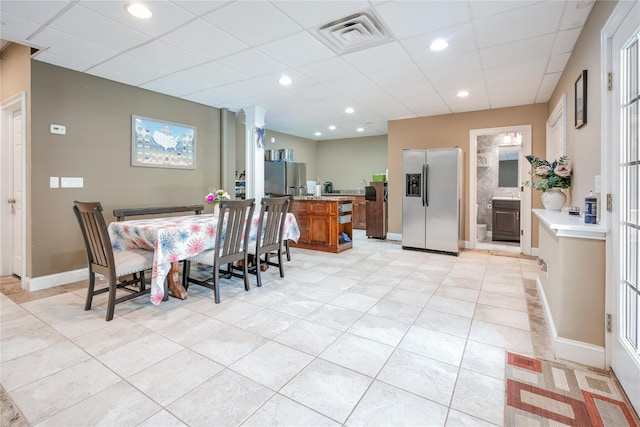226 Windsor Rd, Fishkill, NY 12524 - dining room featuring a drop ceiling, light tile patterned floors, ornate columns, and recessed lighting