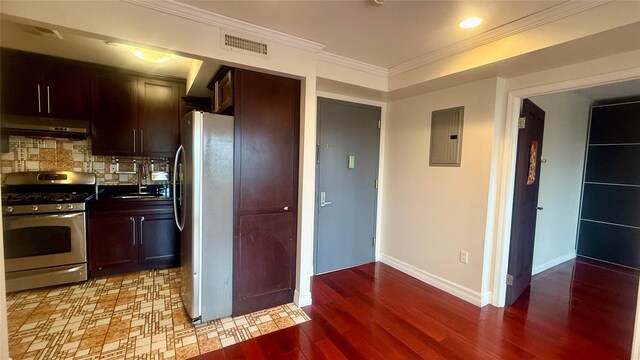8510 Elmhurst Ave Unit 6B, Elmhurst, NY 11373 - kitchen with appliances with stainless steel finishes, ventilation hood, electric panel, tasteful backsplash, and a sink
