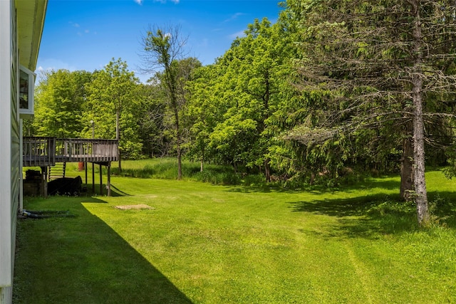 2410 Bruynswick Rd, Wallkill, NY 12589 - view of green lawn featuring a wooden deck