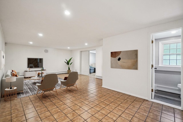 26 Crown Hill Rd, Wappingers Falls, NY 12590 - living room with recessed lighting, baseboard heating, and light tile patterned floors