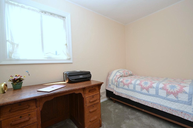 1318 Brooklyn Blvd, Bay Shore, NY 11706 - bedroom with crown molding, dark carpet, and a desk