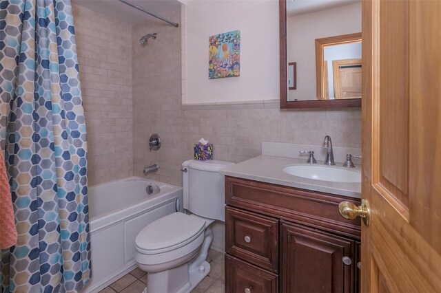 15 Candlestick Ct, Warwick, NY 10990 - full bathroom featuring shower / tub combo with curtain, tile walls, vanity, toilet, and tile patterned floors