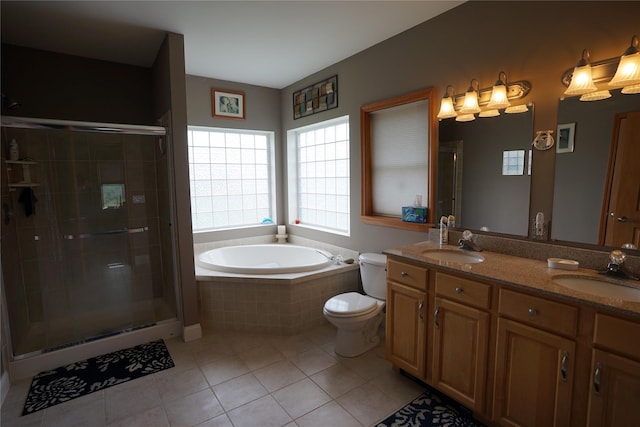 6452 State Route 52, Lake Huntington, NY 12752 - full bath with tile patterned flooring, a shower stall, double vanity, and a bath