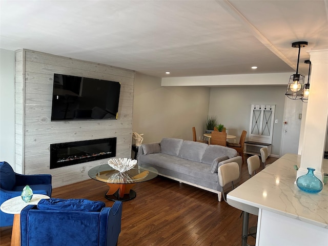 855 E Broadway Unit 3D, Long Beach, NY 11561 - living room with a fireplace, dark wood finished floors, and recessed lighting