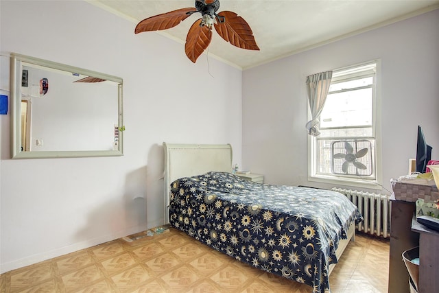 9 Adler Pl, Brooklyn, NY 11208 - bedroom featuring radiator, crown molding, and a ceiling fan