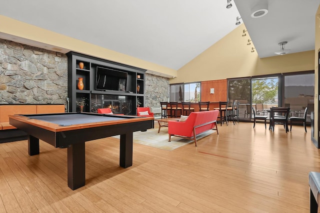 1155 Warburton Ave Unit 4G, Yonkers, NY 10701 - playroom featuring high vaulted ceiling, light wood-type flooring, rail lighting, and pool table