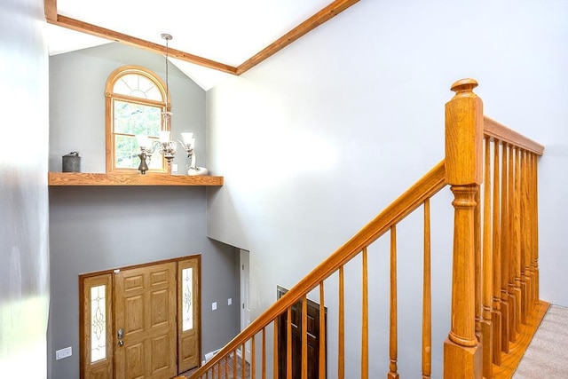 2 Joseph St, West Haverstraw, NY 10993 - foyer entrance featuring stairway and high vaulted ceiling