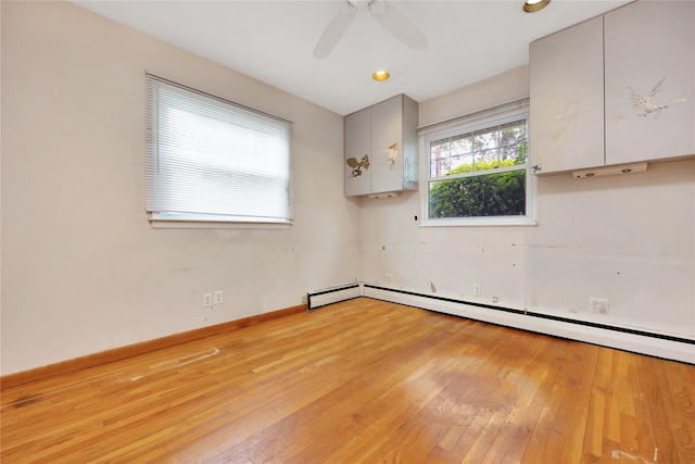 53 Wiltshire Dr, Commack, NY 11725 - empty room featuring light wood-style flooring, a baseboard radiator, and ceiling fan