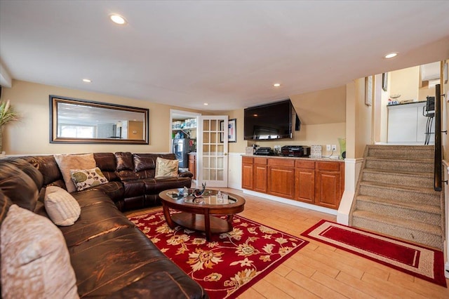 22 Cheshire Rd, Inwood, NY 11096 - living area featuring stairs and recessed lighting