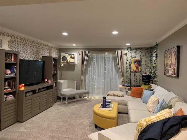 1548 Rte 9 Unit 7C, Wappingers Falls, NY 12590 - living area with ornamental molding, carpet, and recessed lighting
