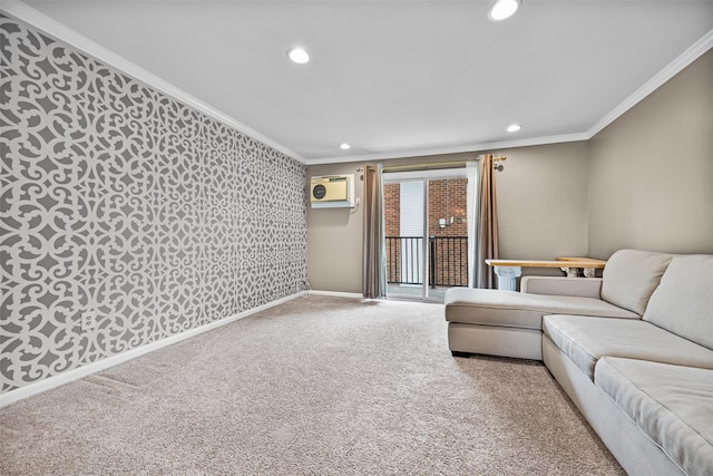 1548 Rte 9 Unit 7C, Wappingers Falls, NY 12590 - carpeted living room featuring recessed lighting, a wall unit AC, and crown molding
