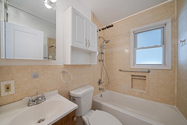 859 Franklin Ave, Valley Stream, NY 11580 - full bathroom featuring shower / bathtub combination, vanity, tile walls, and decorative backsplash