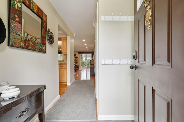438 Genesee Ct, Suffern, NY 10901 - corridor with crown molding, recessed lighting, and carpet floors