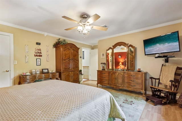 438 Genesee Ct, Suffern, NY 10901 - bedroom featuring crown molding, wood finished floors, and a ceiling fan