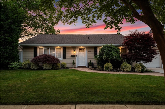 105 Shoreham Way, Merrick, NY 11566 - ranch-style house featuring a front lawn and roof with shingles