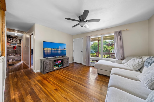 69 Wickham Dr, Warwick, NY 10990 - living area featuring hardwood / wood-style floors, baseboards, and ceiling fan
