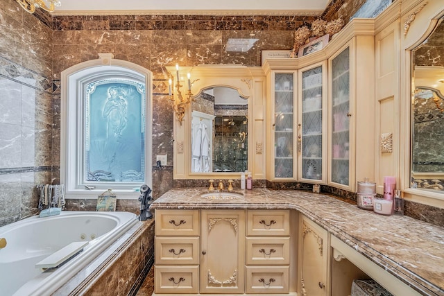 16136 90th St, Howard Beach, NY 11414 - bathroom with a whirlpool tub, vanity, and healthy amount of natural light