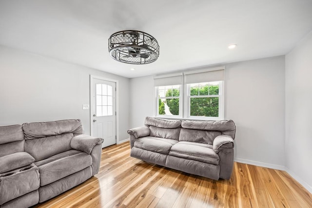 220 Farhan Ln, North Babylon, NY 11703 - living area with light wood-type flooring, ceiling fan, baseboards, and recessed lighting