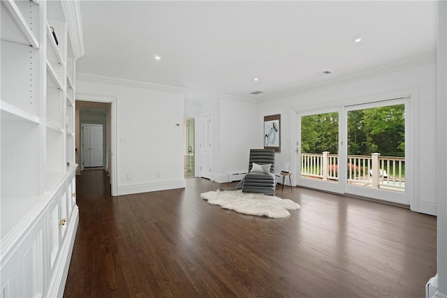 792-820 Old Post Rd, Bedford, NY 10506 - unfurnished room with ornamental molding, dark wood-style flooring, recessed lighting, and baseboards