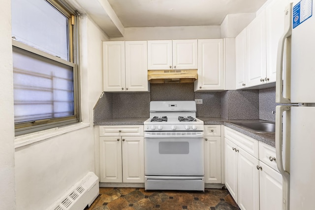 61-15 97th St Unit 8M, Rego Park, NY 11374 - kitchen featuring white appliances, under cabinet range hood, and white cabinets