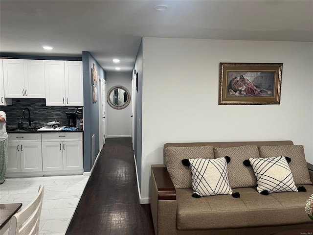 1251 Udall Rd, Bay Shore, NY 11706 - living area featuring baseboards, marble finish floors, and recessed lighting
