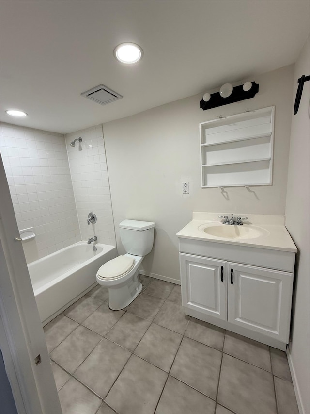 1251 Udall Rd, Bay Shore, NY 11706 - bathroom with toilet, tile patterned flooring, vanity, tub / shower combination, and baseboards