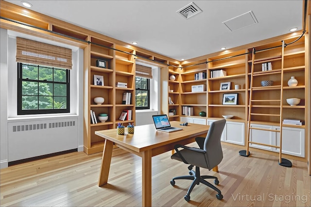 341 Furnace Dock Rd Unit 30, Cortlandt Manor, NY 10567 - office area with radiator heating unit, plenty of natural light, light wood-style floors, built in features, and recessed lighting