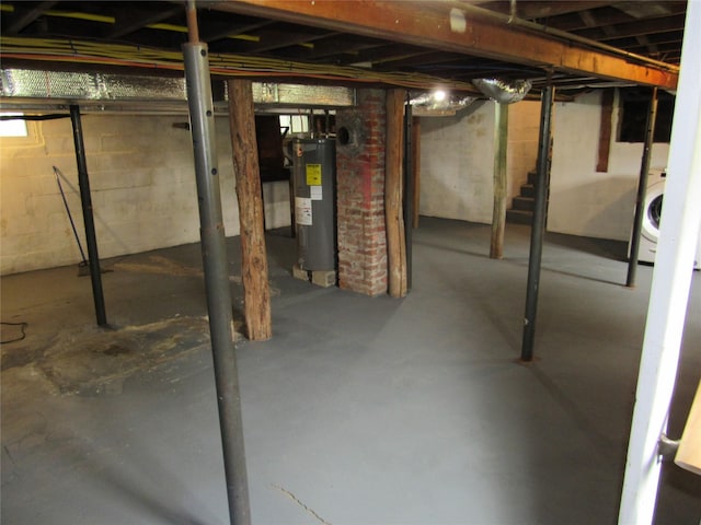506 Raynor Ave, Riverhead, NY 11901 - unfinished below grade area with electric water heater and washer / dryer