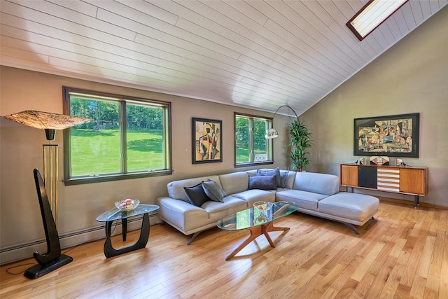 99 Dietz Rd, Jeffersonville, NY 12748 - living area with vaulted ceiling, plenty of natural light, hardwood / wood-style floors, a skylight, and wooden ceiling