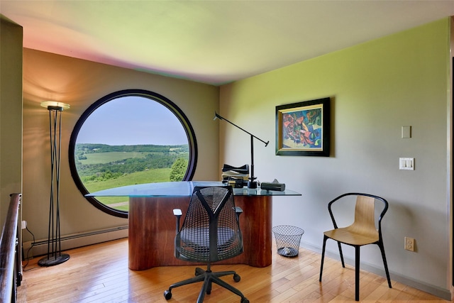 99 Dietz Rd, Jeffersonville, NY 12748 - office area featuring light wood-style flooring and a baseboard heating unit