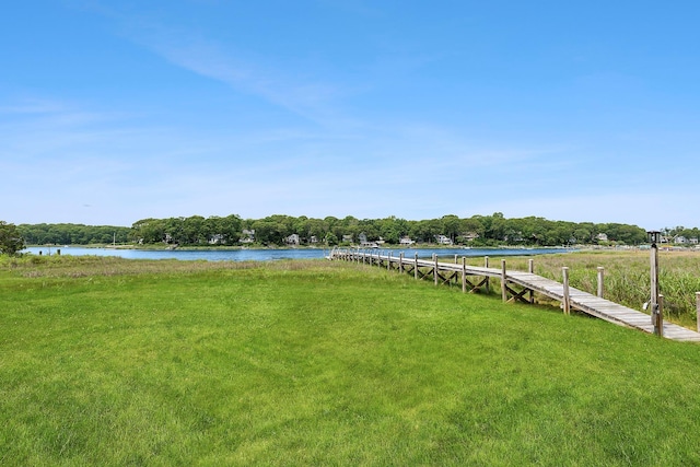 2000 Beebe Dr, Cutchogue, NY 11935 - view of green lawn featuring a water view and a dock