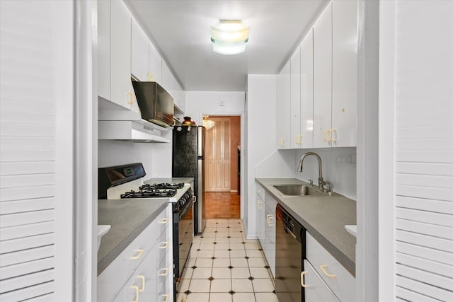 102-30 66th Rd Unit 4B, Forest Hills, NY 11375 - kitchen featuring black appliances, a sink, extractor fan, white cabinets, and light tile patterned flooring