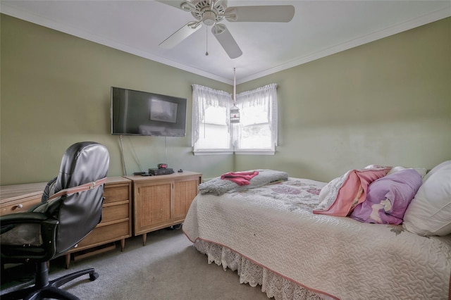 30 W 12th St, Huntington Station, NY 11746 - carpeted bedroom with an office area, ceiling fan, and ornamental molding