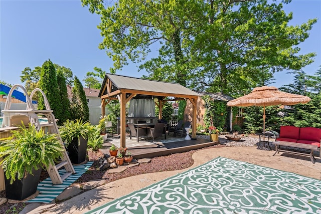 402 Chelsea Ave, West Babylon, NY 11704 - view of patio / terrace with a gazebo, an outdoor hangout area, and a deck