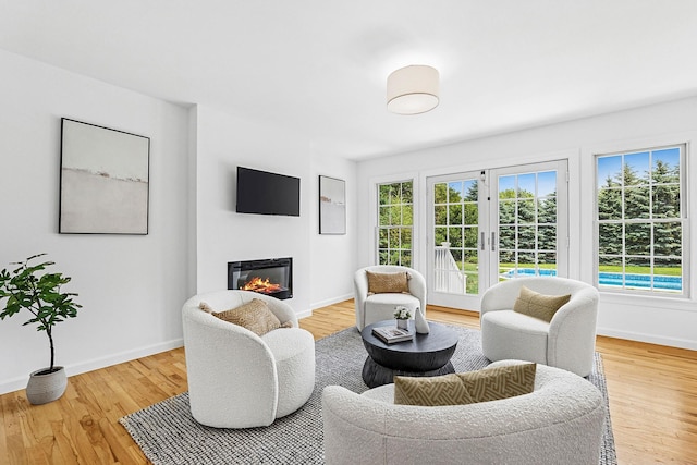 2850 Reeve Rd, Mattituck, NY 11952 - living area featuring a glass covered fireplace and wood finished floors