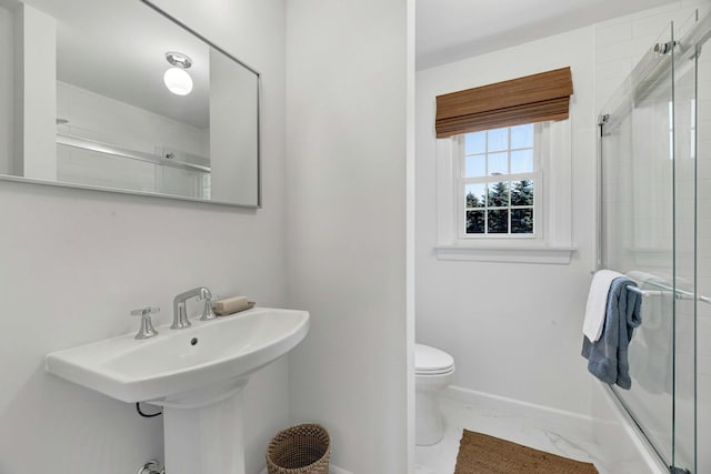 2850 Reeve Rd, Mattituck, NY 11952 - bathroom featuring marble look tiles and combined bath / shower with glass door