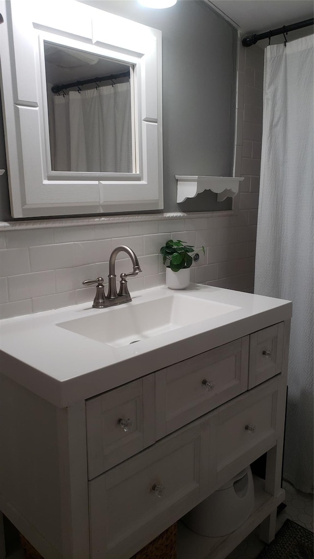 1026 Logan Ave, Bronx, NY 10465 - bathroom featuring vanity, tasteful backsplash, and a shower with curtain