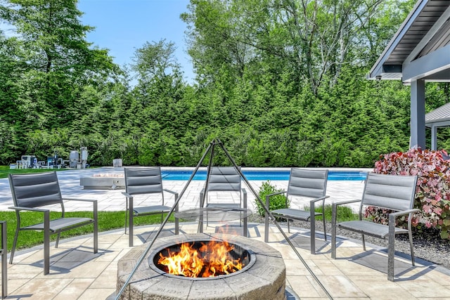 21 Dale Rd, Monsey, NY 10952 - view of patio / terrace featuring a fire pit and an outdoor pool