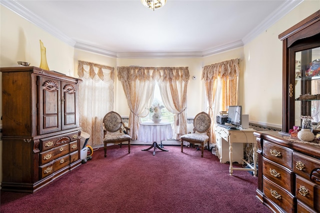 786 N Broadway, Yonkers, NY 10701 - sitting room with an office area, carpet flooring, and ornamental molding