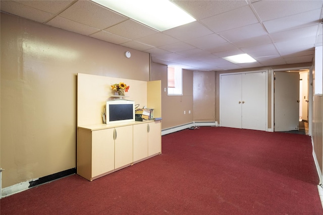 786 N Broadway, Yonkers, NY 10701 - below grade area featuring carpet floors, a drop ceiling, a baseboard heating unit, and baseboards