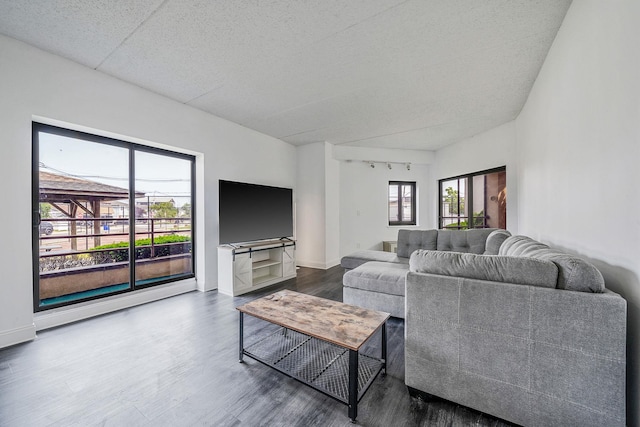 725 Miller Ave Unit 134, Freeport, NY 11520 - living room with wood finished floors, baseboards, and a textured ceiling