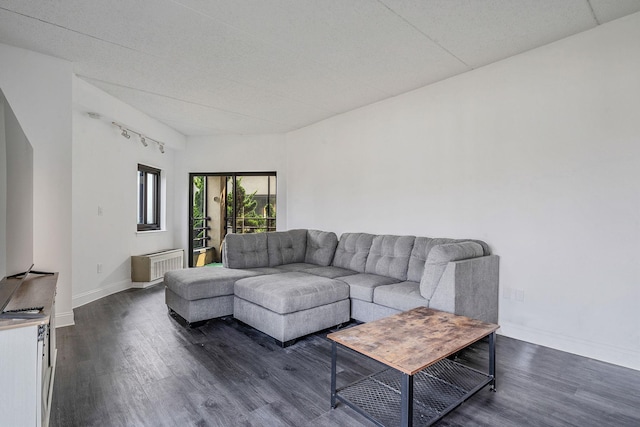 725 Miller Ave Unit 134, Freeport, NY 11520 - living area with dark wood finished floors, baseboards, and radiator heating unit
